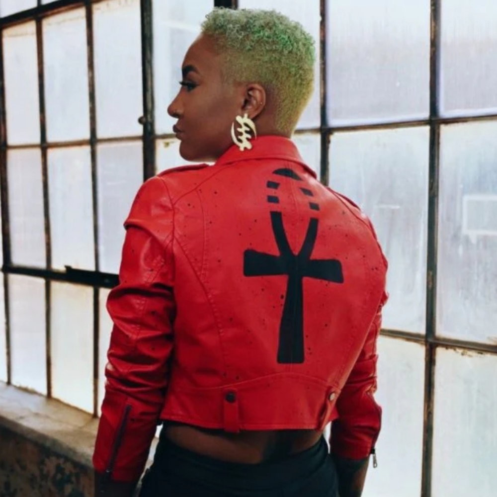 Ankh Galaxy Red Cropped Biker Jacket